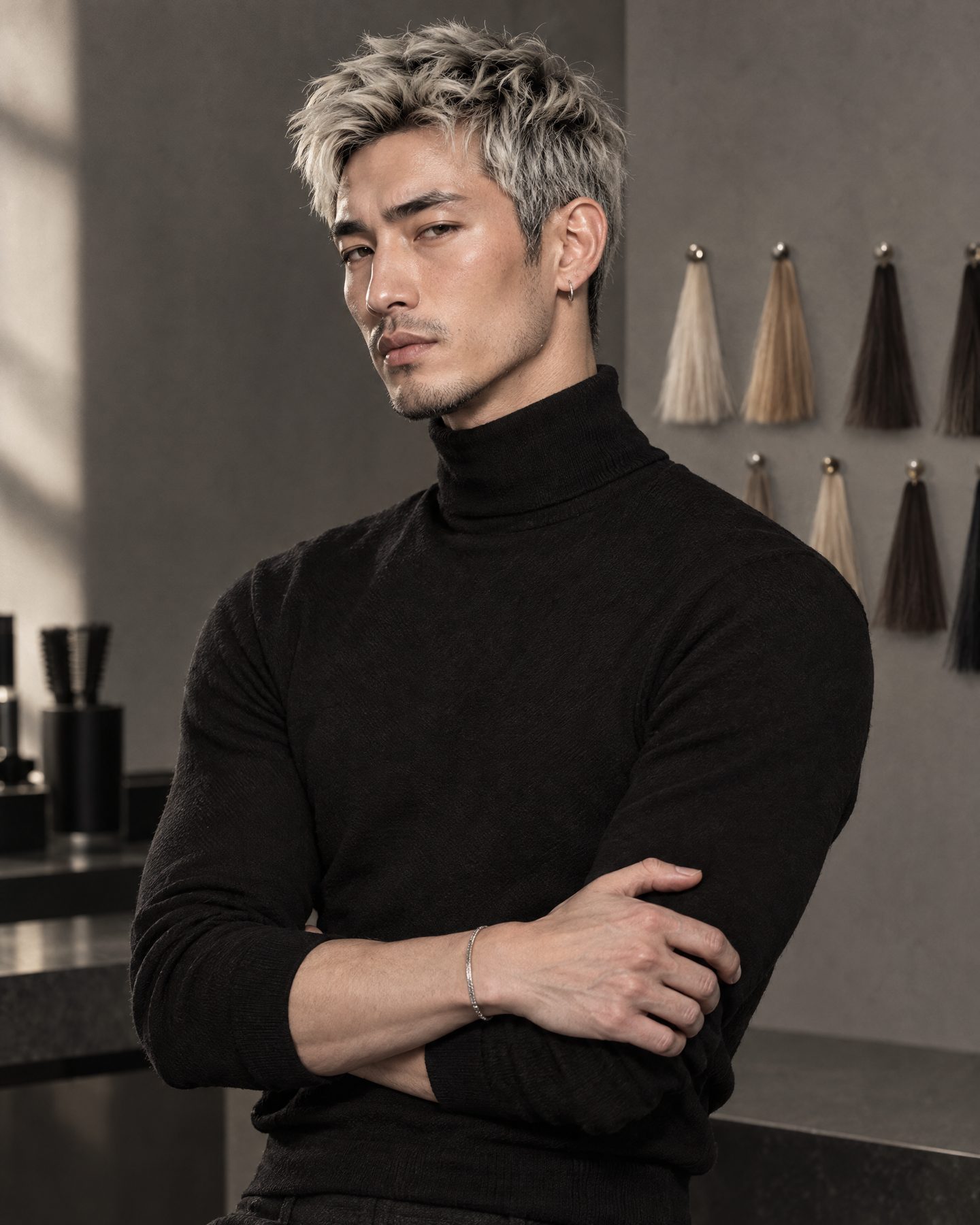 실버 플래티넘 짧은 머리의 도윤 실장