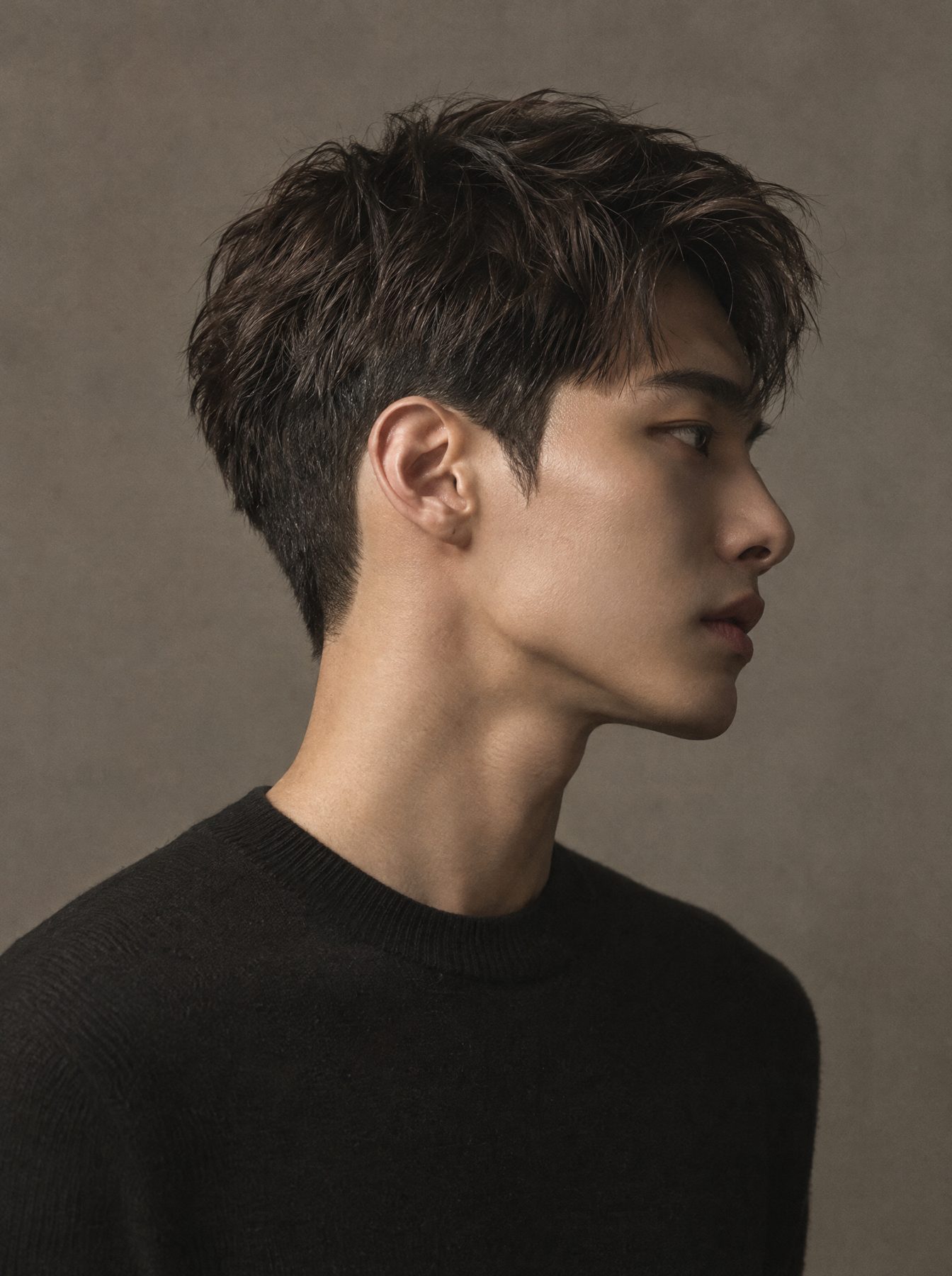결을 살려 짧게 자른 남성 커트의 옆모습